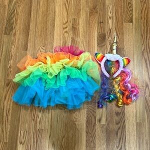 Unicorn container bundle light up tutu neon rainbow & rainbow ponytail headband